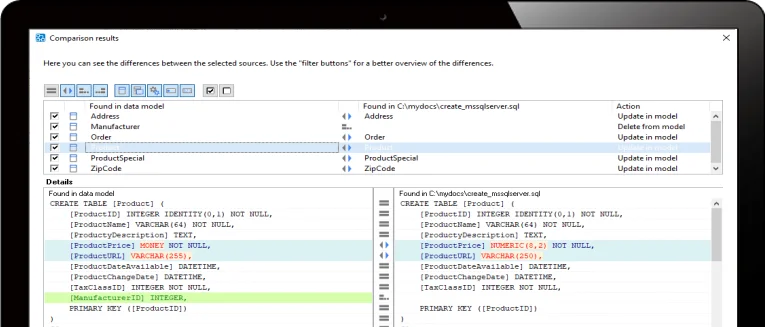 database to model synchronization