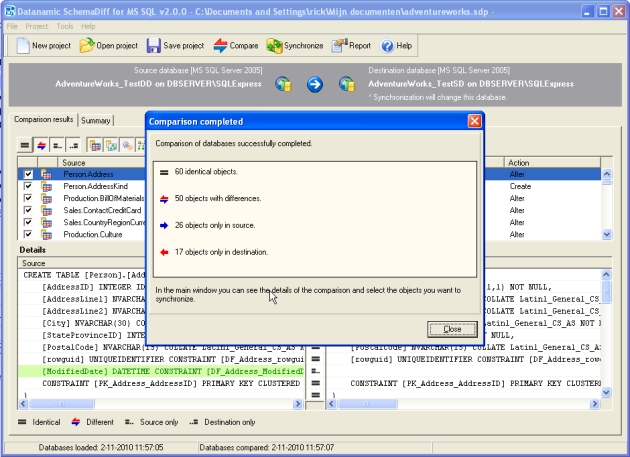 Datanamic SchemaDiff for MS SQL screenshot