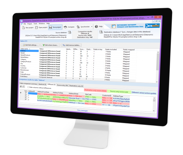 synchroniseer database data voor mysql, oracle, ms sql, postgresql databases