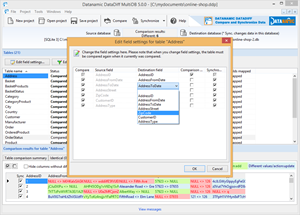 Edit field settings for a table: mapping, custom comparison key, etc.