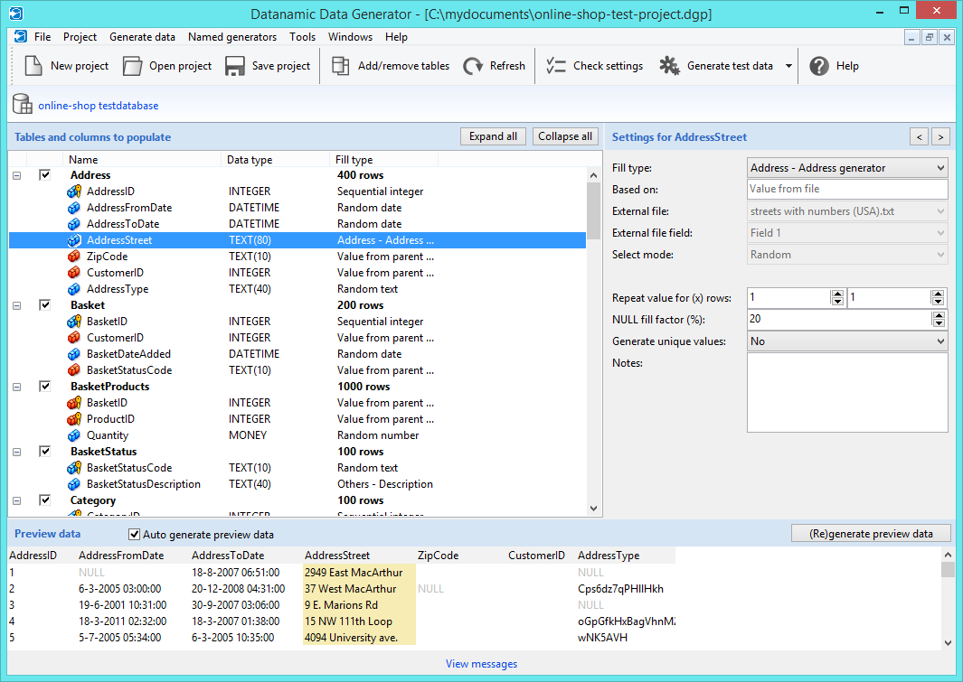 Datanamic Data Generator MultiDB screenshot