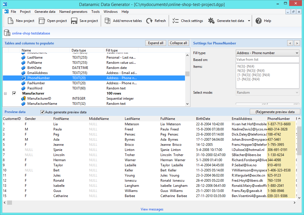 Generate test data with Datanamic Data Generator