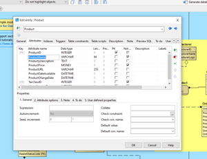 Edit the attributes/table constraints/indexes etc. of an entity.