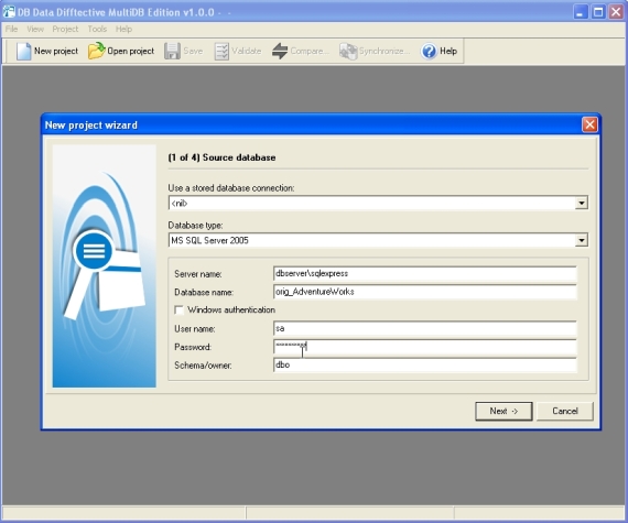 Specify location of source database