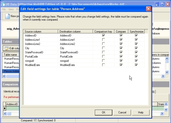 In the Edit column settings dialog you can change the comparison key