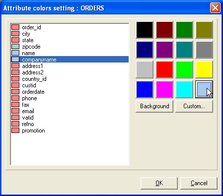 Attribute color settings dialog